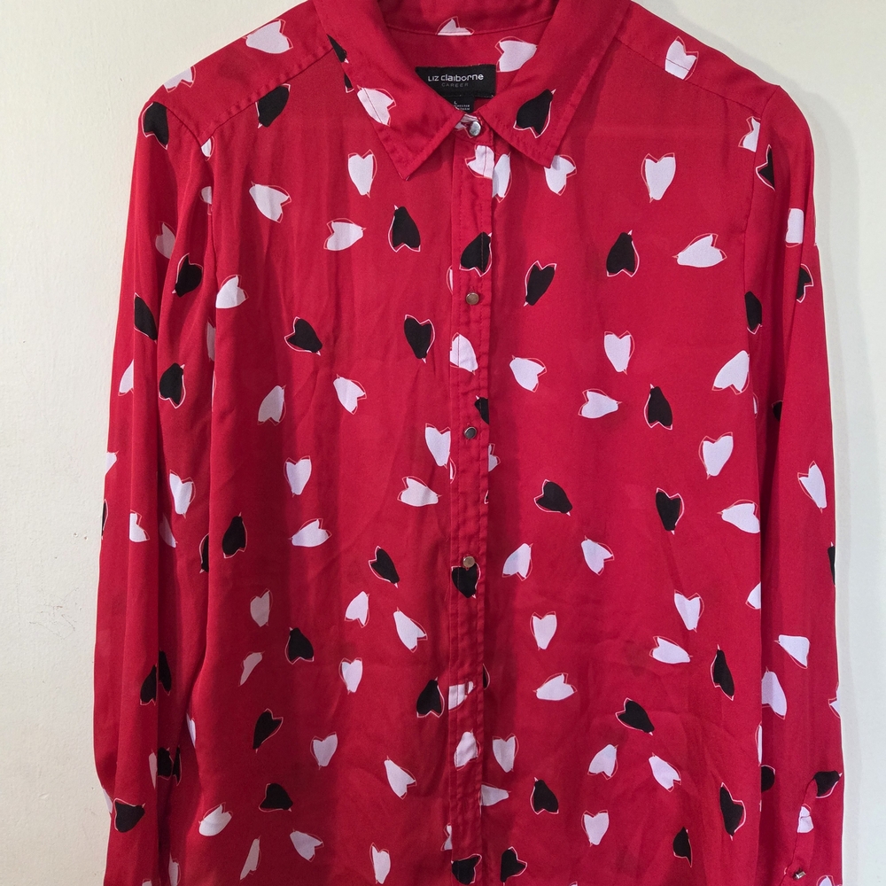 Liz Claiborne Red Shirt with Heart Pattern